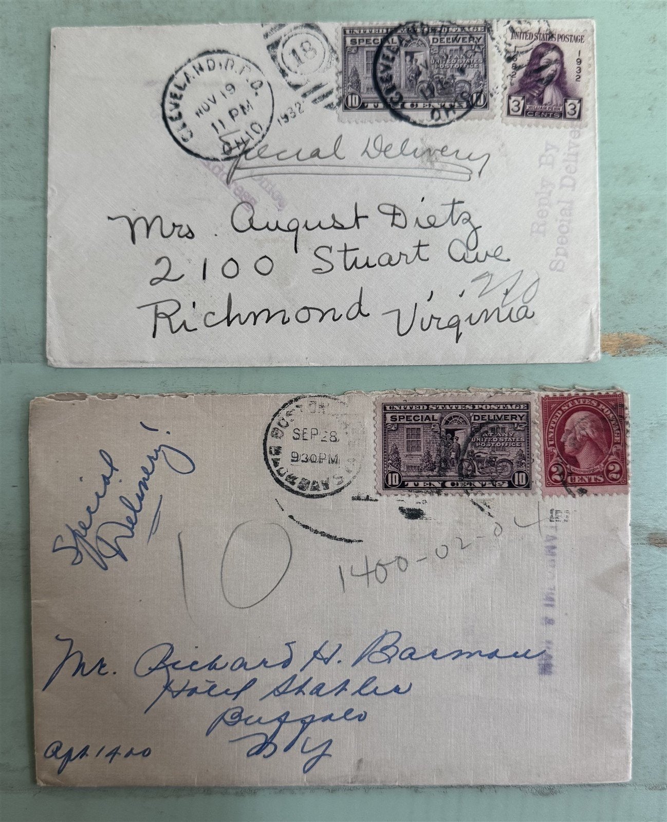 US Special Delivery Cover Collection including E1, E6a ZAYIX STAMPS 0825L1545