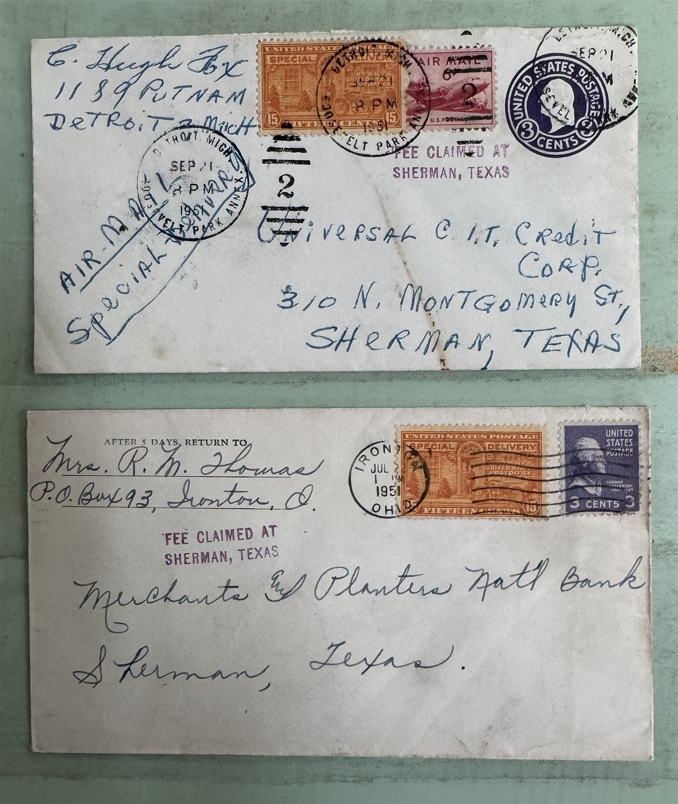 US Special Delivery Cover Collection including E1, E6a ZAYIX STAMPS 0825L1545