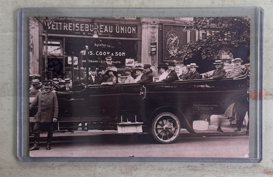US Postage Due RPPC Jitney Automobile Tour Bus Berlin Germany ZAYIX 0825M1549