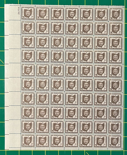 US 1018 MNH Sheet 3 Cent Ohio Statehood Maps ZAYIX 0825L1587
