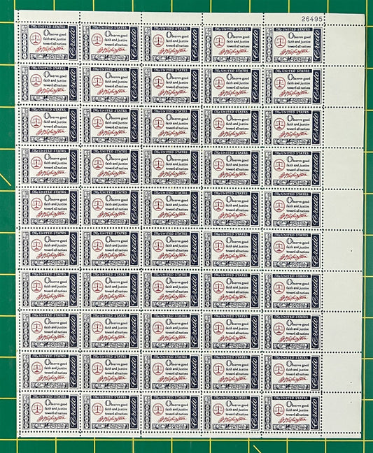 US 1139 MNH Sheet 4 Cent George Washington Credo ZAYIX 0825L1607
