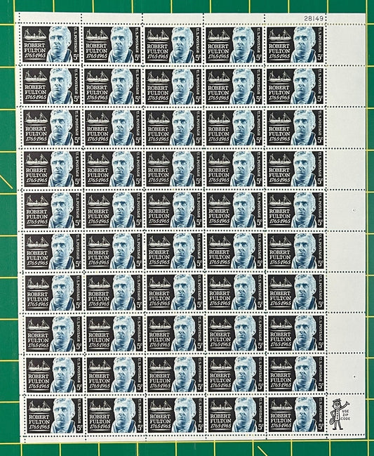 US 1270 MNH Sheet 5 Cent Robert Fulton The Clermont ZAYIX 0825L1557