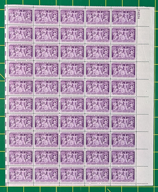US 1022 MNH Sheet 3 Cent American Bar Association ZAYIX 0825L1591