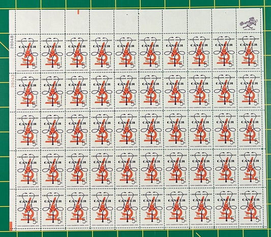 US 1263 MNH Sheet 5 Cent Crusade Against Cancer ZAYIX 0825L1559