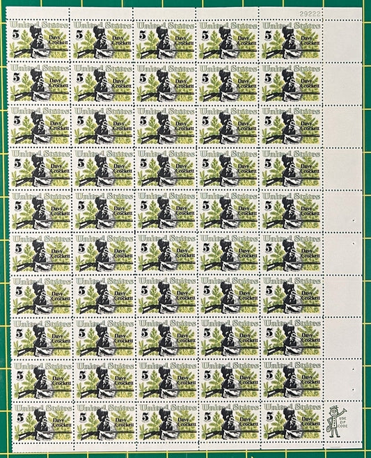 US 1330 MNH Sheet 5 Cent Folklore Davy Crockett ZAYIX 0825L1571