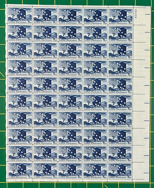 US C53 MNH Sheet 7 Cent Air Mail Alaska Statehood ZAYIX 0825L1599