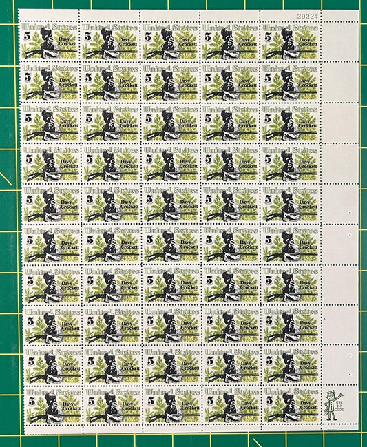 US 1330 MNH Sheet 5 Cent Folklore Davy Crockett ZAYIX 0825L1572
