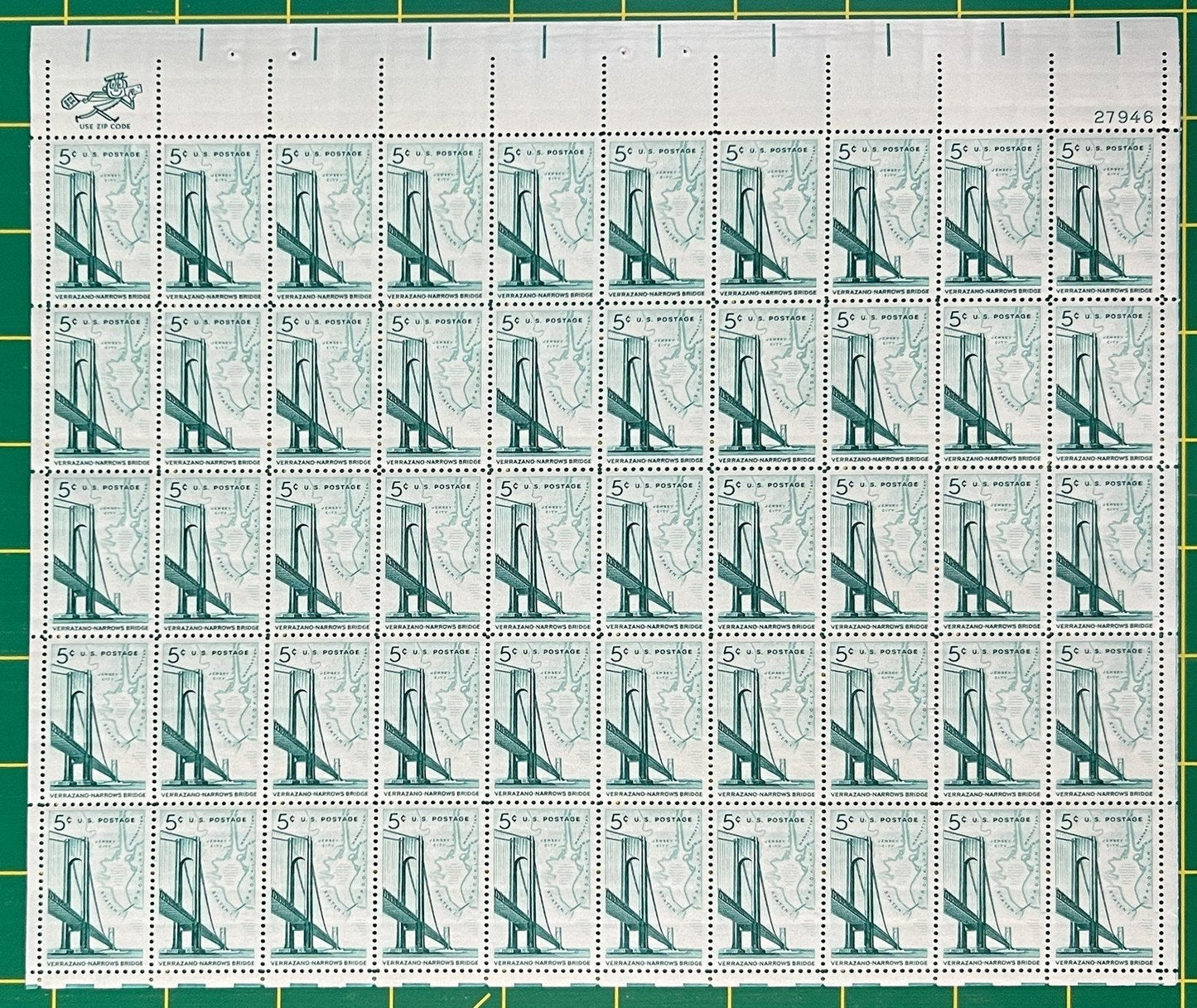 US 1258 MNH Sheet 5 Cent Verrazano Narrows Bridge ZAYIX 0825L1551