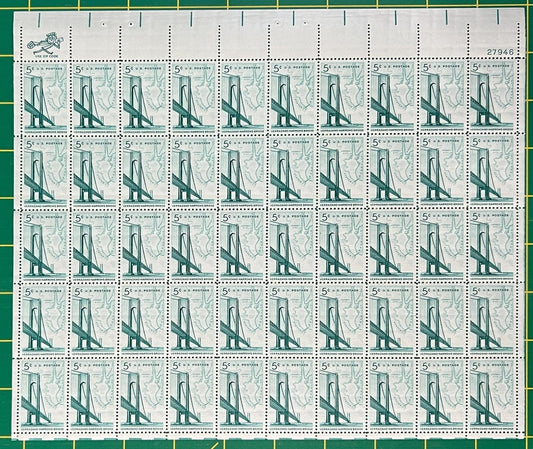 US 1258 MNH Sheet 5 Cent Verrazano Narrows Bridge ZAYIX 0825L1551