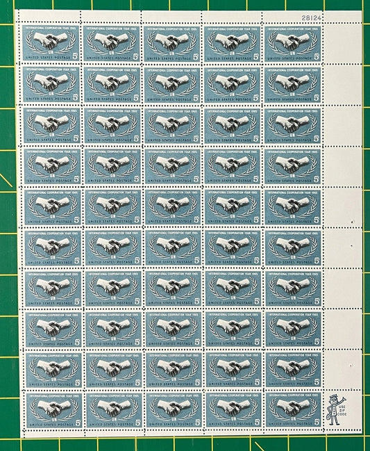 US 1266 MNH Sheet 5 Cent United Nations Cooperation Yr ZAYIX 0825L1562