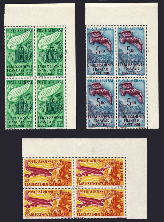 French India C14-C16 MNH Air Mail Corner Blocks ZAYIX 0825BS1666