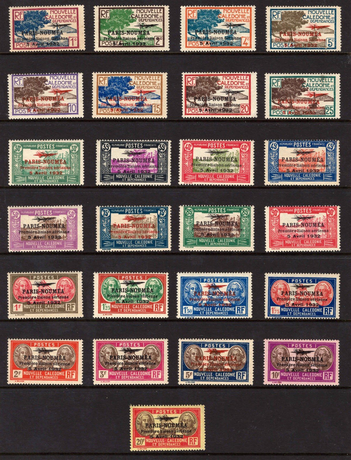New Caledonia 184//207 MNH Paris-Noumea Overprint (195 missing) ZAYIX 0825BS1668