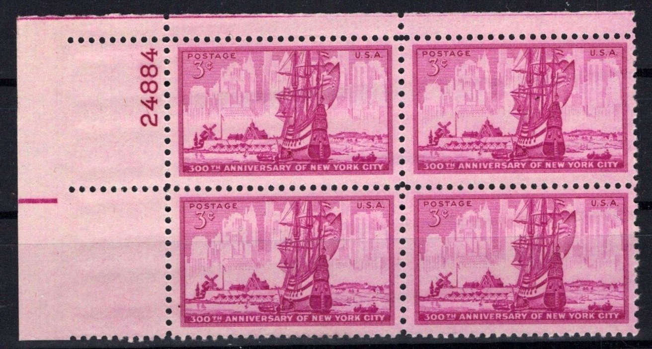 United States 1027 MNH Plate Block New York City Ships ZAYIX STAMPS 0825S1651