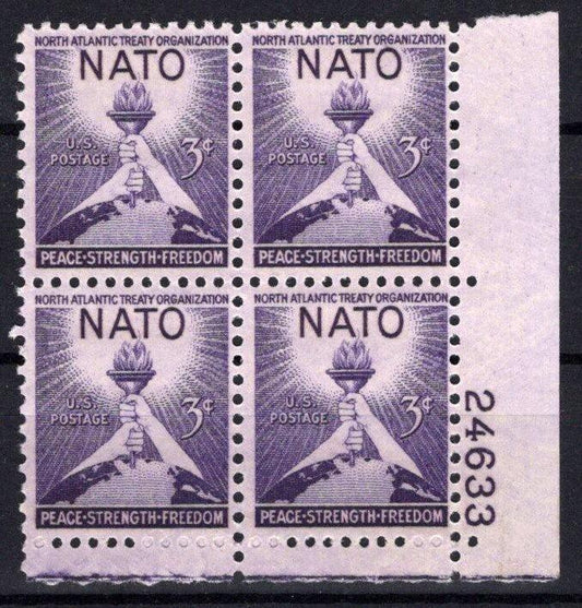 United States 1008 MNH Plate Block NATO Liberty Torch ZAYIX STAMPS 0825S1632