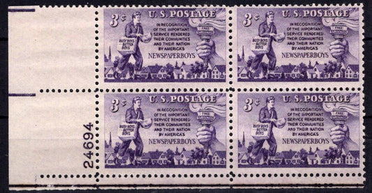 United States 1015 MNH Plate Block Newspaper Boys ZAYIX STAMPS 0825S1639