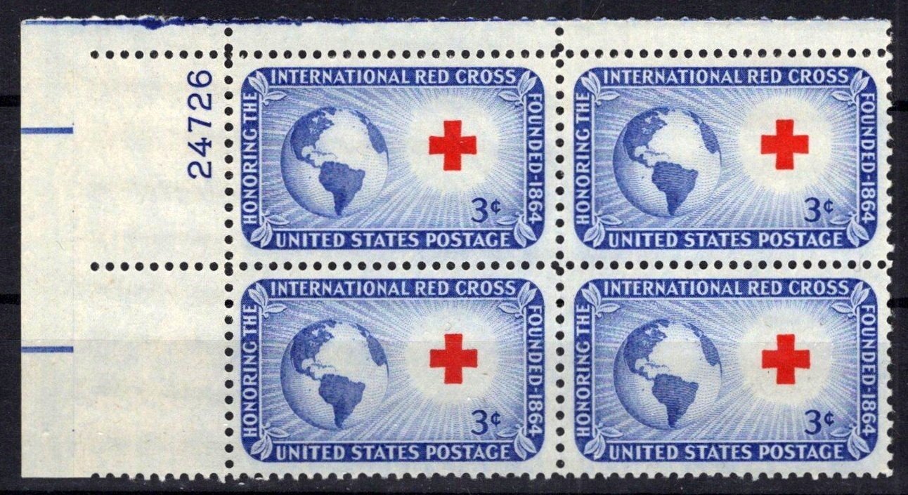 United States 1016 MNH Plate Block Red Cross Globe ZAYIX STAMPS 0825S1640