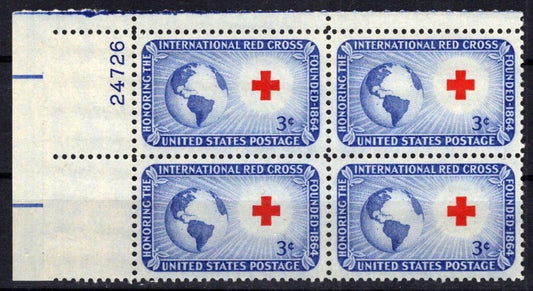 United States 1016 MNH Plate Block Red Cross Globe ZAYIX STAMPS 0825S1640