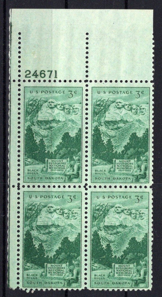 United States 1011 MNH Plate Block Mt. Rushmore Memorial ZAYIX STAMPS 0825S1635