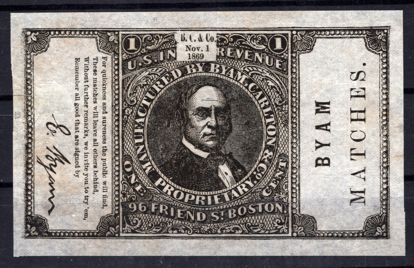 US RO52a Byam Carlton & Co. Matches White Wrapper 94mmx54mm ZAYIX 0825SB1685