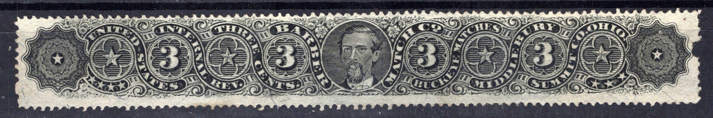 US RO19b VF 3c Barber Match Co. Buckeye Matches silk paper Revenue ZAYIX STAMPS