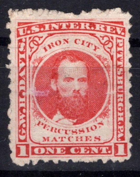 US RO70d G. W. H. Davis 1c carmine watermark Iron City Matches ZAYIX 0825SB1686