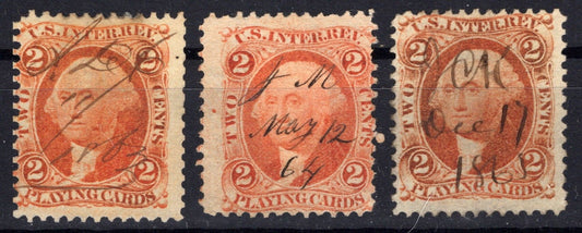 US R12c Used f-FVF 2c Playing Card Revenue 3 color shades ZAYIX 0825SB1691