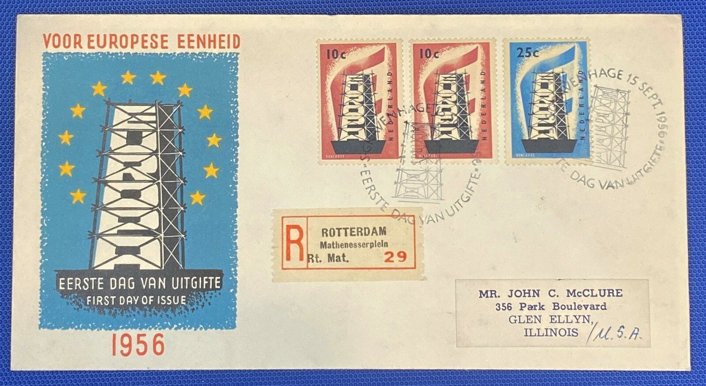 ZAYIX 1956 Netherlands 368-369 / Mi 683-684 / NVPH E27 FDC - Europa CEPT XF