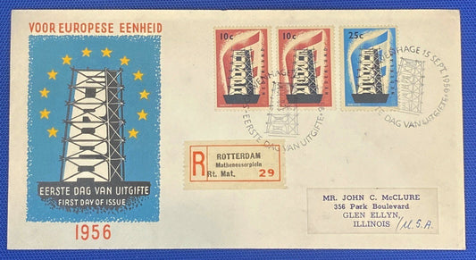 ZAYIX 1956 Netherlands 368-369 / Mi 683-684 / NVPH E27 FDC - Europa CEPT XF