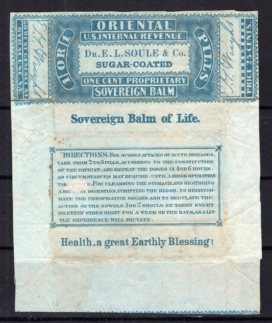 US RS227a VF 1c blue Oriental Sovereign Balm Syracuse Wrapper ZAYIX 0825SB1690