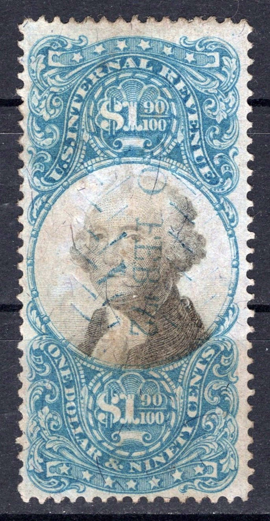 US R122 Used, cut cancel VF $1.90 Documentary Revenue, sm thin ZAYIX 0825SB1746