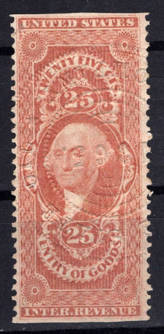 US R45b Used VF 25c Entry of Goods, red, partial perf. Revenue ZAYIX 0825SB1749