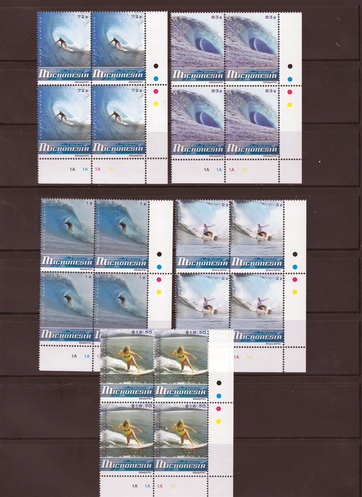 Micronesia 786-795, 799 MNH Surfing Definitives Plate Blocks ZAYIX 0825L1762