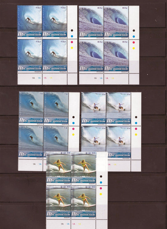 Micronesia 786-795, 799 MNH Surfing Definitives Plate Blocks ZAYIX 0825L1762