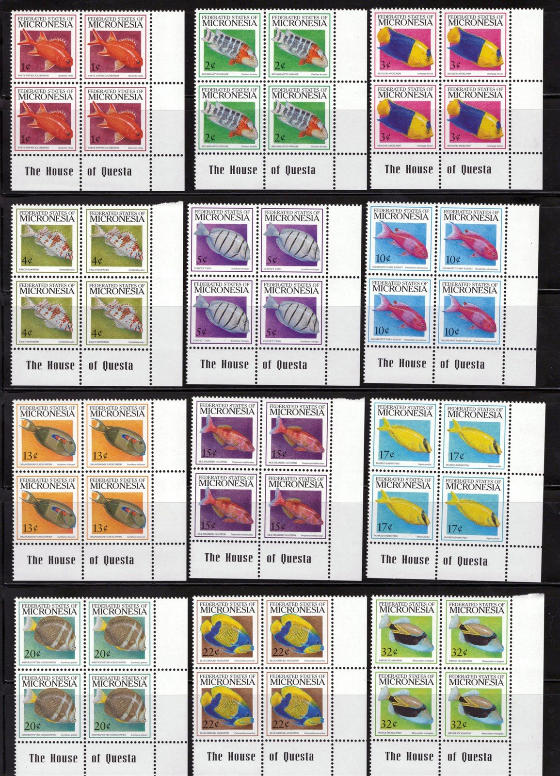 Micronesia 301-319A, 328-332 MNH Fish Definitive Blocks ZAYIX 0825L1763