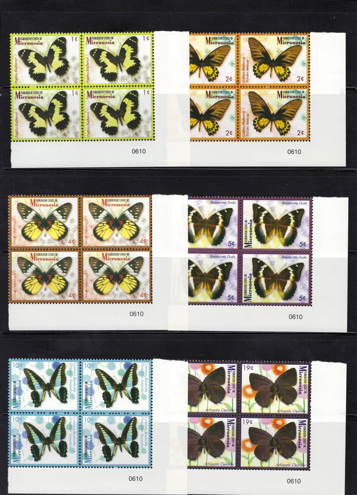 Micronesia 702-714 MNH Butterflies Plate & Corner Blocks ZAYIX 0825L1787