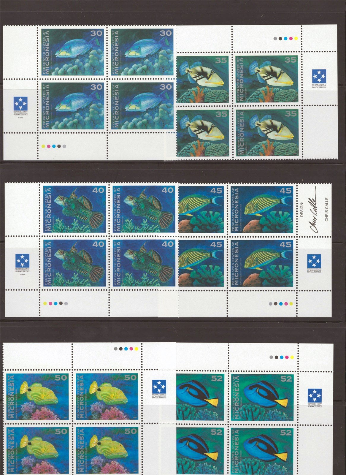 Micronesia 156-167 MNH Tropical Fish Corner Blocks ZAYIX 0825L1790