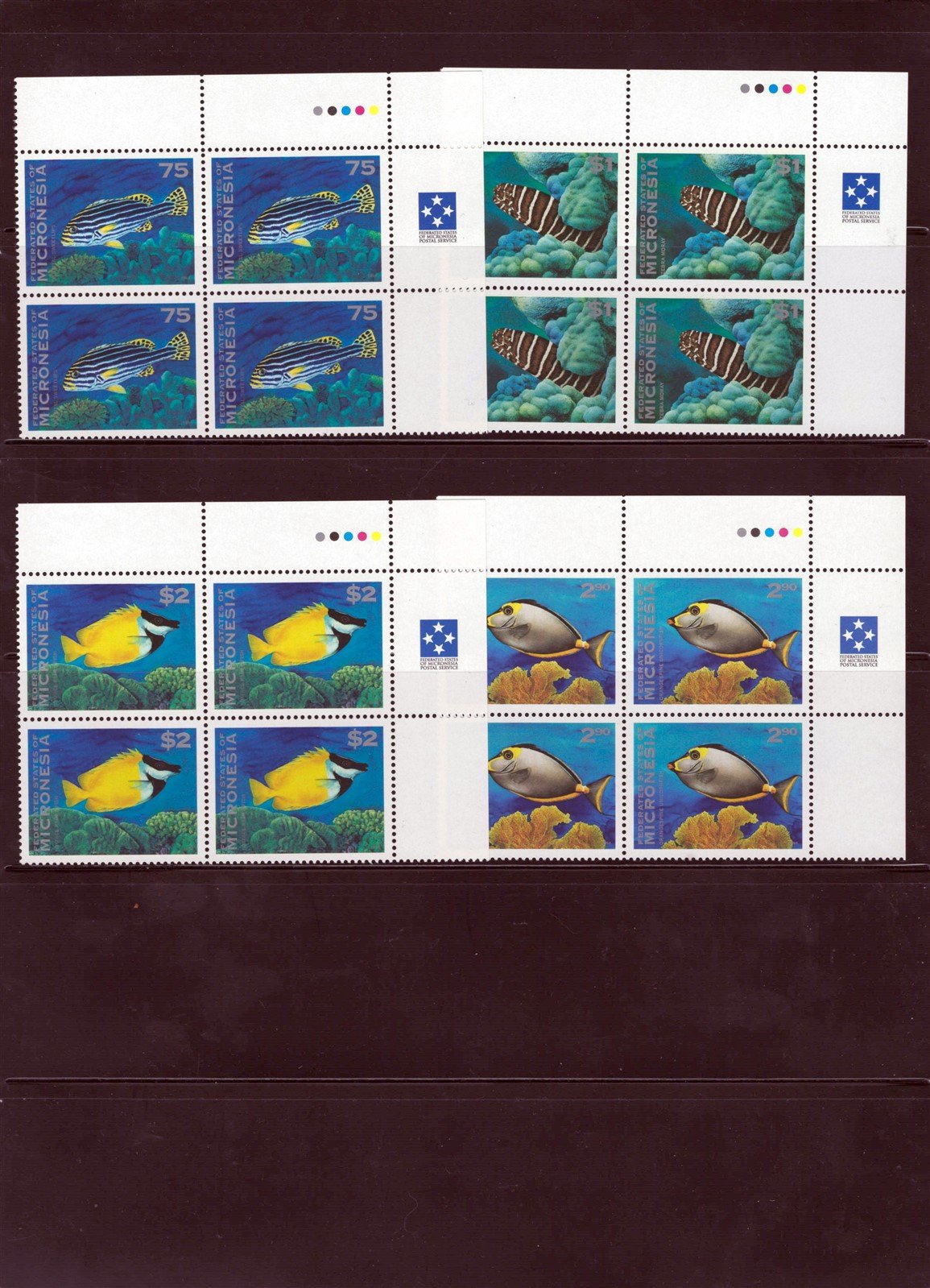 Micronesia 156-167 MNH Tropical Fish Corner Blocks ZAYIX 0825L1790