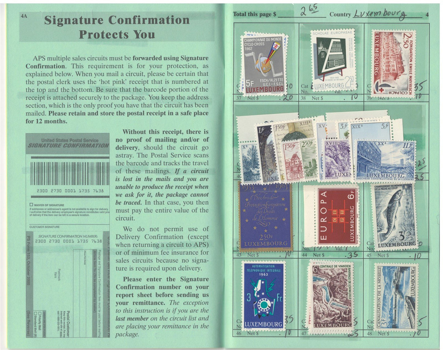 Luxembourg & Netherlands Mint & Used in APS Circuit Book ZAYIX 0825L1798