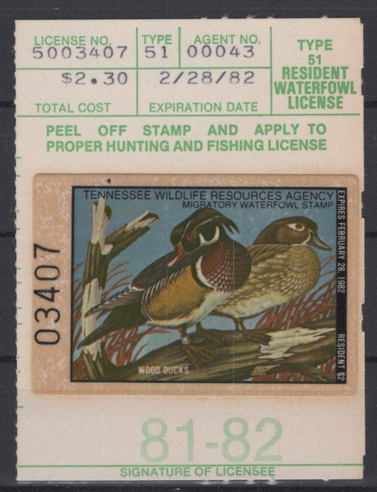 Tennessee 5 VF State Hunting Permit Duck Stamp Revenue Zayix 0825SB1807