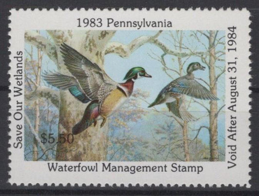 Pennsylvannia 1 MNH VF State Hunting Permit Duck Stamp Revenue Zayix 0825RB1808