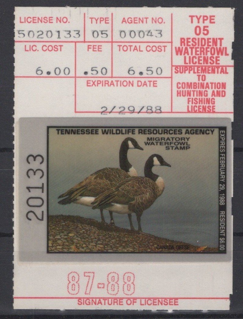 Tennessee 11 Mint VF State Hunting Permit Duck Stamp Revenue Zayix 0825RB1811