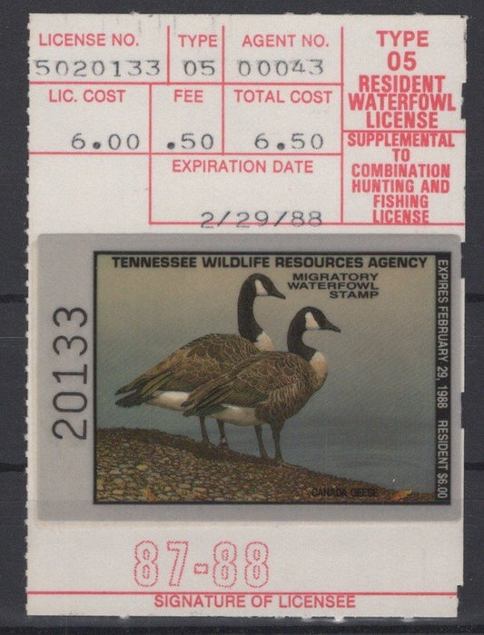 Tennessee 11 Mint VF State Hunting Permit Duck Stamp Revenue Zayix 0825RB1811