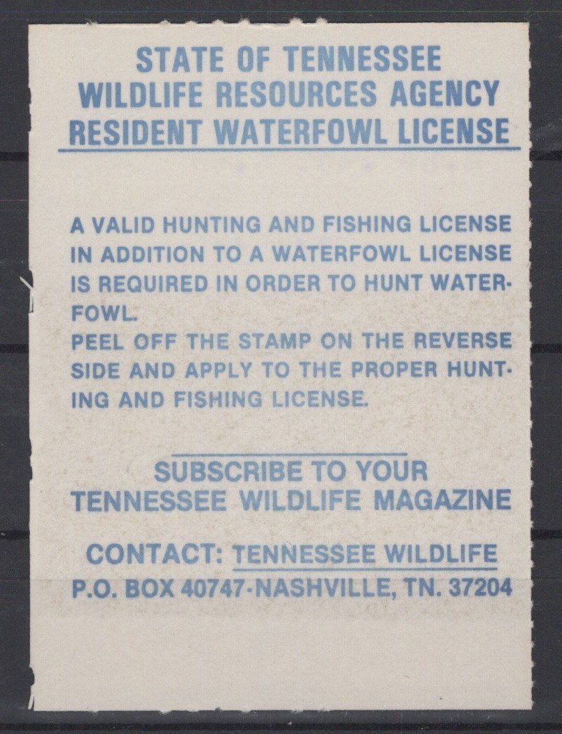Tennessee 8 VF State Hunting Permit Duck Stamp Revenue Zayix 0825SB1812