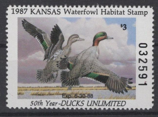 Kansas 1 MNH VF State Hunting Permit Duck Stamp Revenue Zayix 0825RB1819