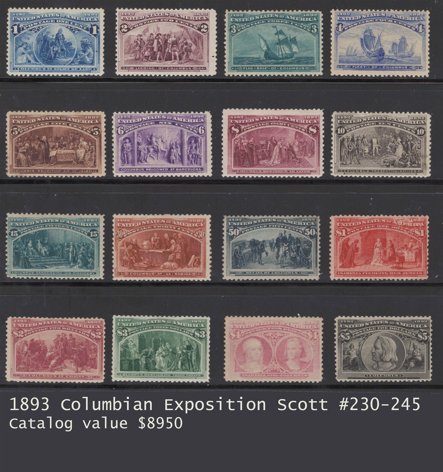 US 230-245 Mint 1893 Columbian Exposition $1c-$5 CV $8950 ZAYIX 0825UG3721