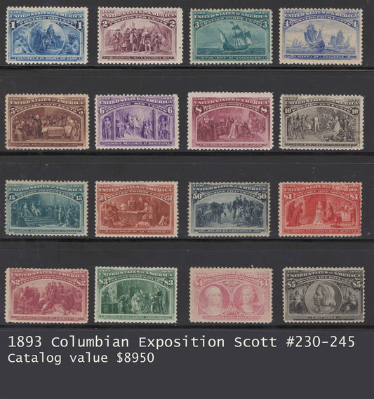 US 230-245 Mint 1893 Columbian Exposition $1c-$5 CV $8950 ZAYIX 0825UG3721