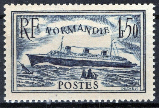 France 300 MNH VF 1.50 fr dark blue S. S. Normandie Ships ZAYIX 0825SB3809
