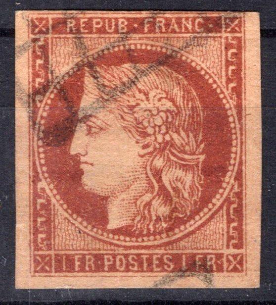 France 9 Used VF 1fr light carmine. 3 jumbo margins ZAYIX 0825SB3826