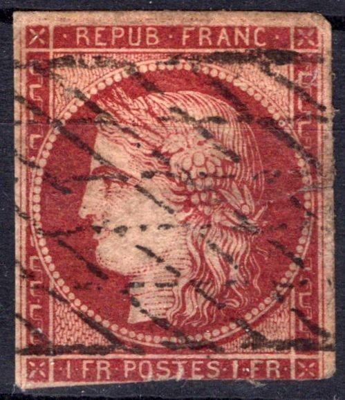 France 9b Used VG 1fr brown carmine, bottom trimmed CV $800 ZAYIX 0825SB3811