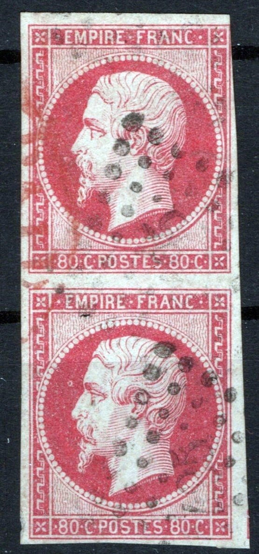 France 20 Used FVF vertical pair 80c rose Napoleon ZAYIX 0825SB3822